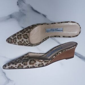 Stubbs & Wooten Leopard Print Linen Wedge Heels
